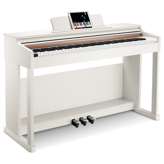 電子ピアノ 88鍵盤 スライダーカバー ピアノタッチ 一体型木製スタンド ハンマーアクッション MIDI機能 初心者向け 3本ペダル付 日本語説明書 白 DDP-100