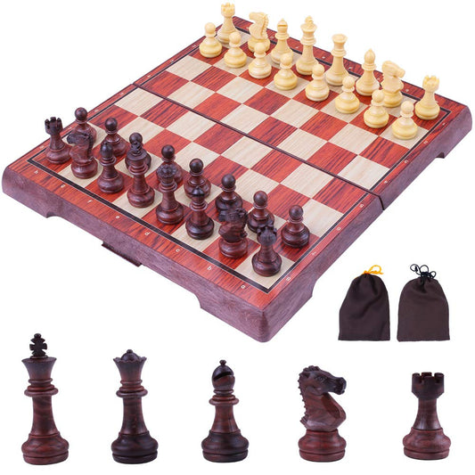 チェス 木製風 マグネット 折りたたみ式 アンティーク 日本語説明書付き 駒収納袋付き 初心者 練習用 31*36(XL)