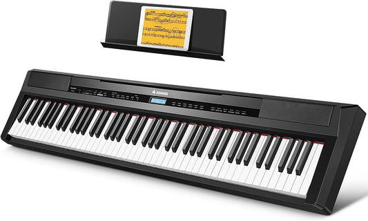 電子ピアノ 88鍵盤 ハンマーアクッション 卓上 タッチレスポンス MIDI機能 128種音色 200種類リズム サステインペダル付 初心者向け 日本語説明書 PSE認証済 ブラック DEP-20